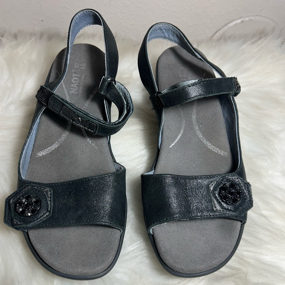 Naot Reserve Black Leather Dressy Comfort Wedge Sandals Size 6 - Picture 2 of 8